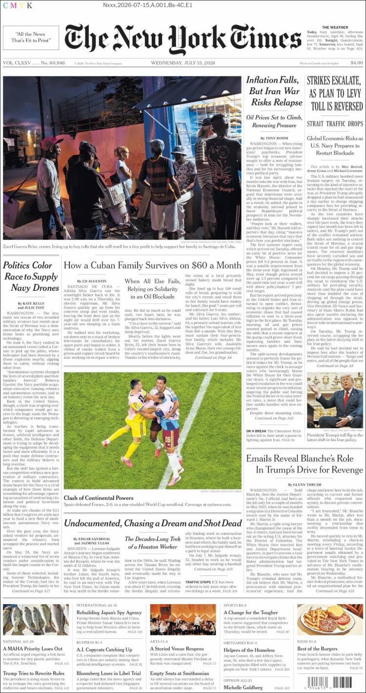 Portada de New York Times (USA)