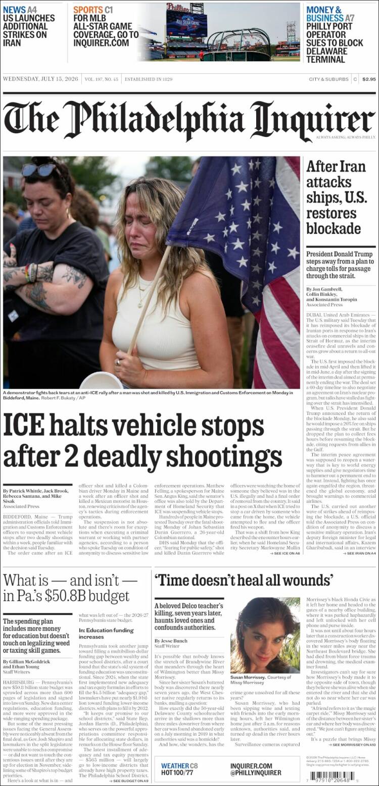 Portada de Philadelphia Inquirer (USA)
