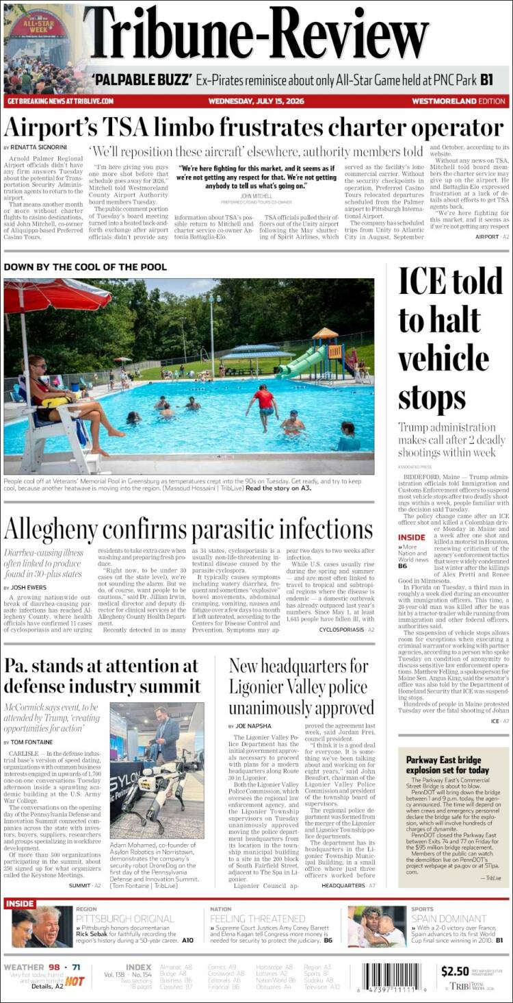 Portada de Tribune-Review (USA)
