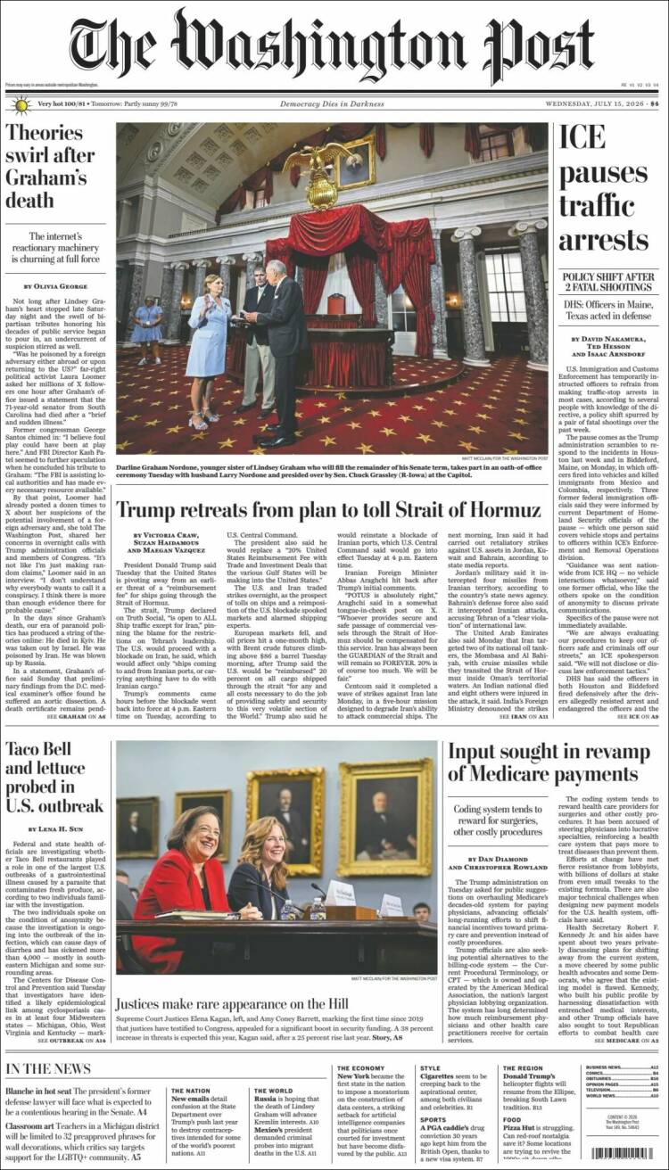 Portada de The Washington Post (USA)