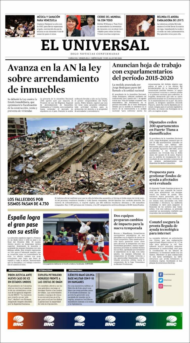 Portada de Universal (Venezuela)