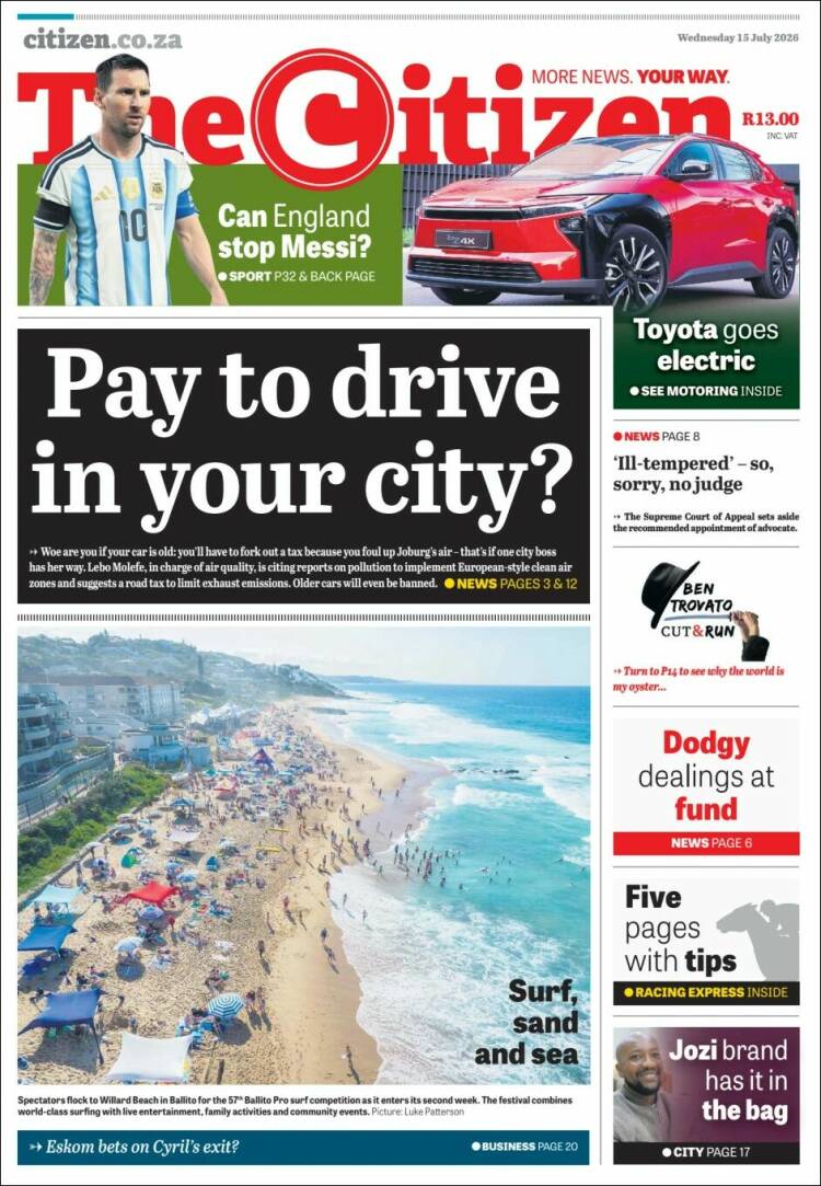 Portada de The Citizen (Sud&aacute;frica)
