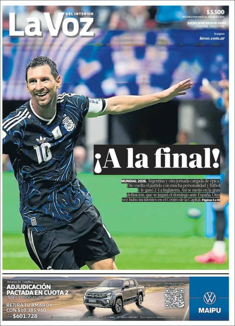 Portada de La Voz del Interior (Argentina)