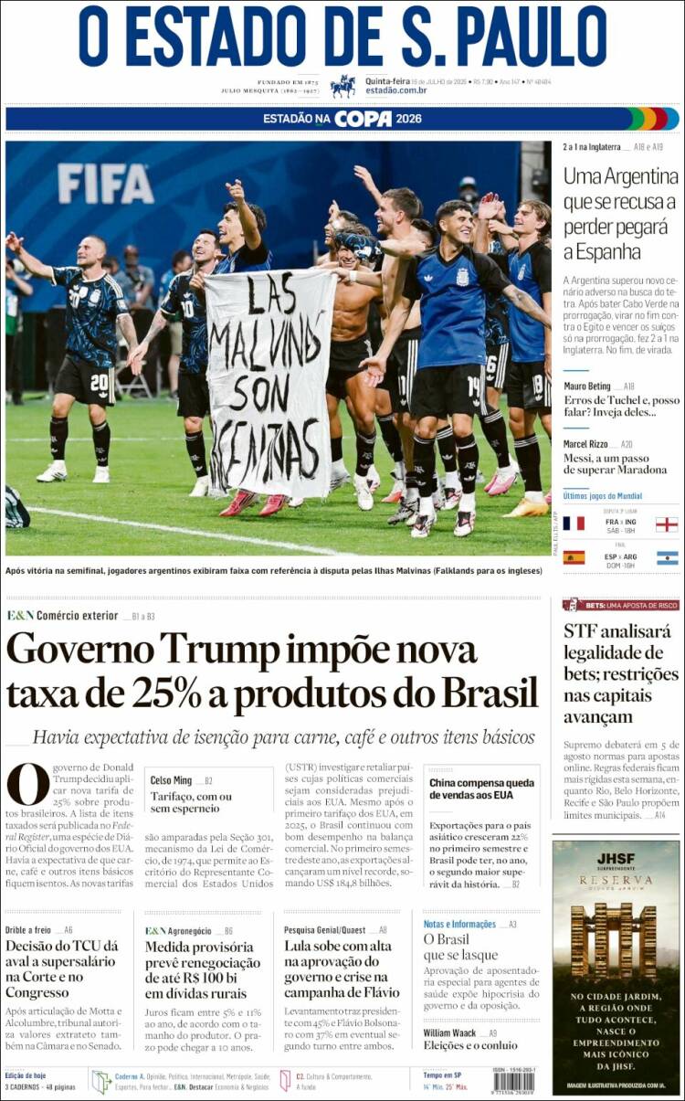 Portada de O Estado de São Paulo (Brasil)