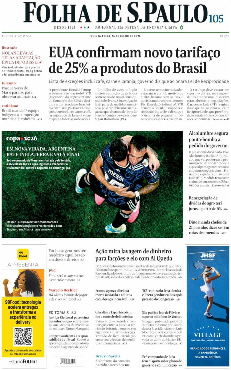 Portada de Folha de São Paulo (Brasil)