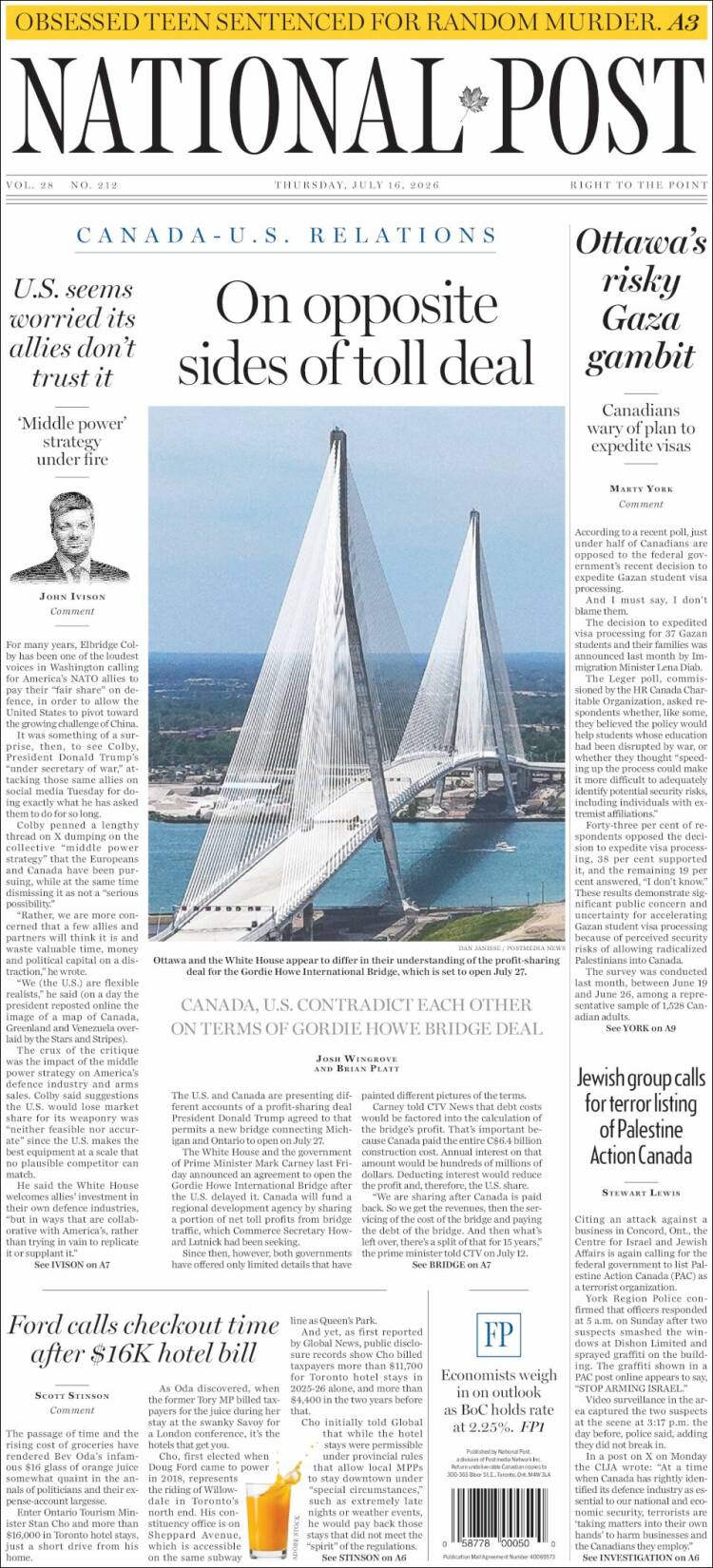 Portada de The National Post (Canad&aacute;)