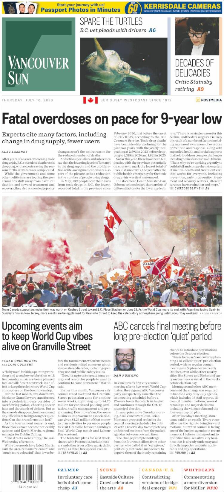 Portada de The Vancouver Sun (Canad&aacute;)