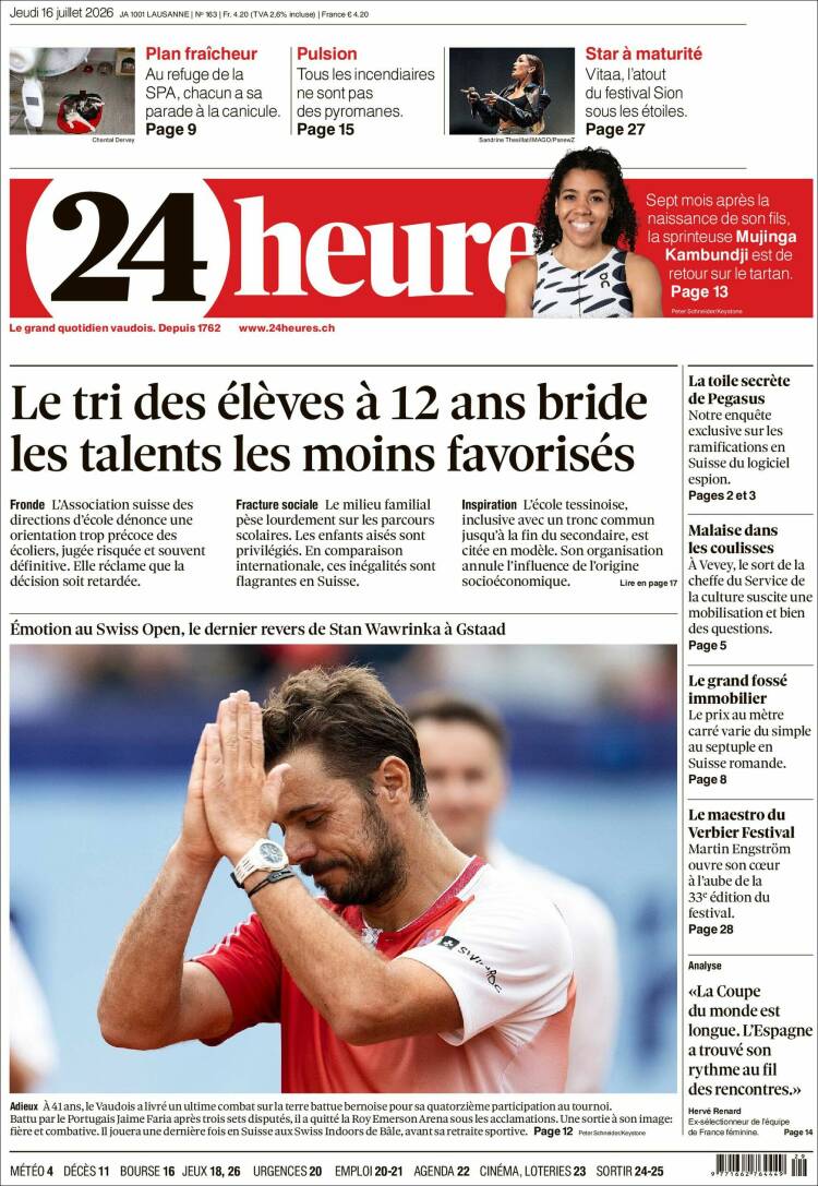 Portada de 24 Heures (Suiza)