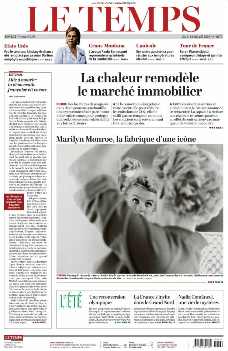 Portada de Le Matin (Suiza)
