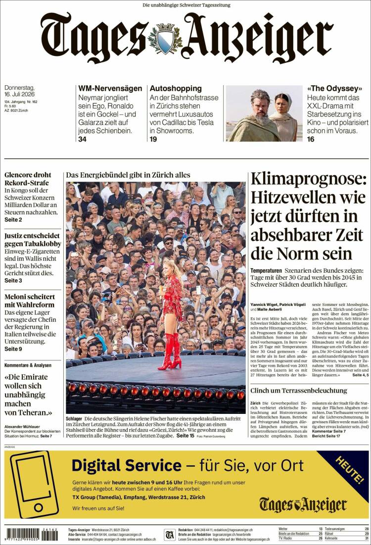 Portada de Tages-Anzeiger (Suiza)