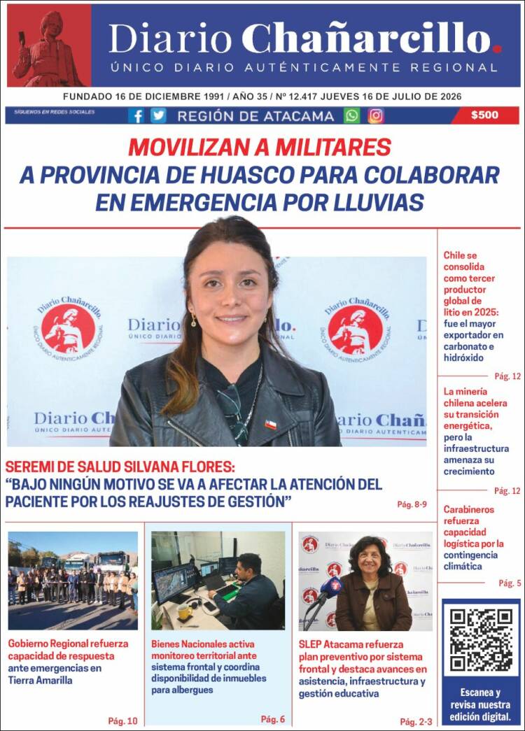 Portada de Diario Chañarcillo (Chile)