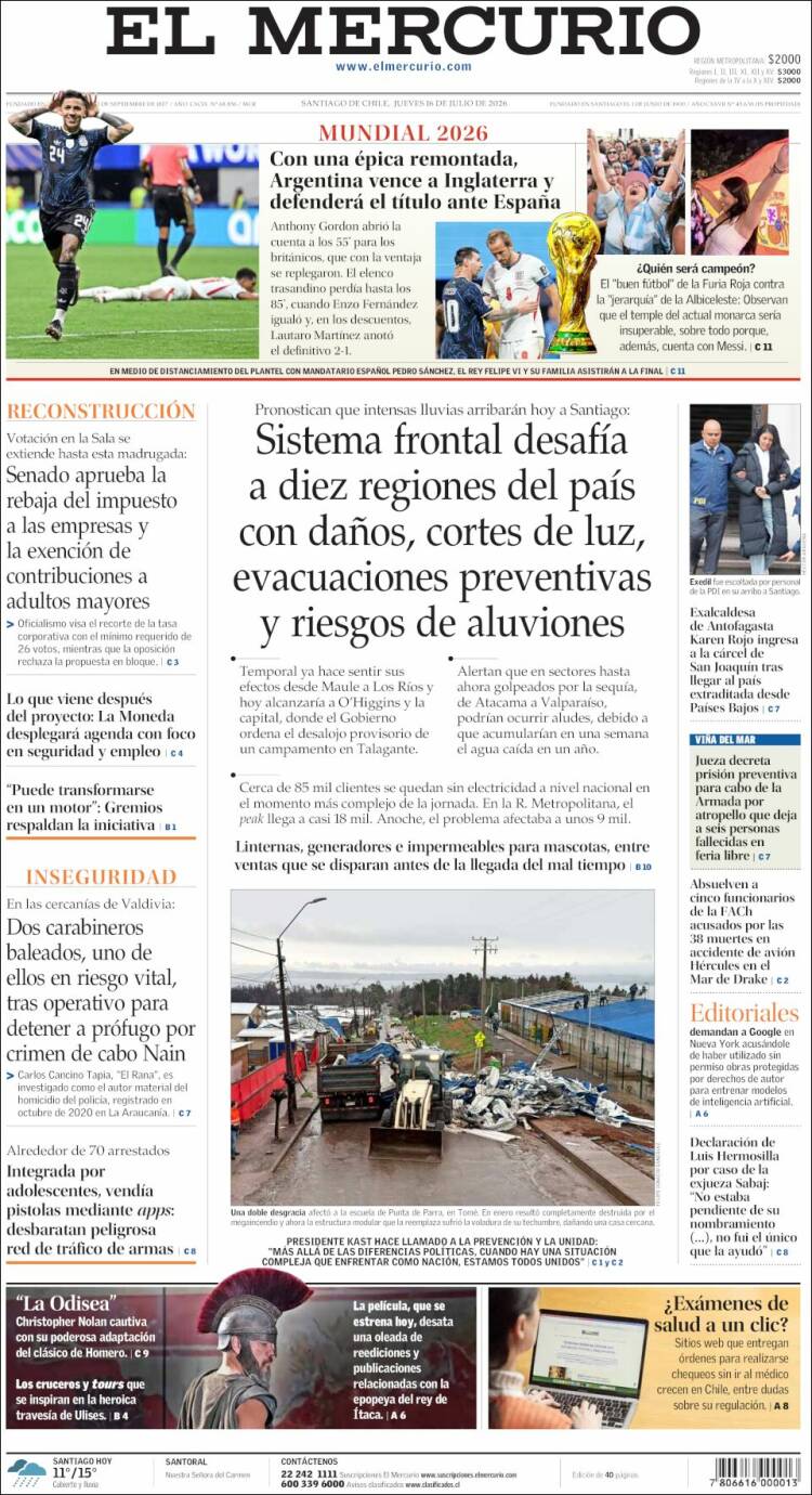 Portada de El Mercurio (Chile)