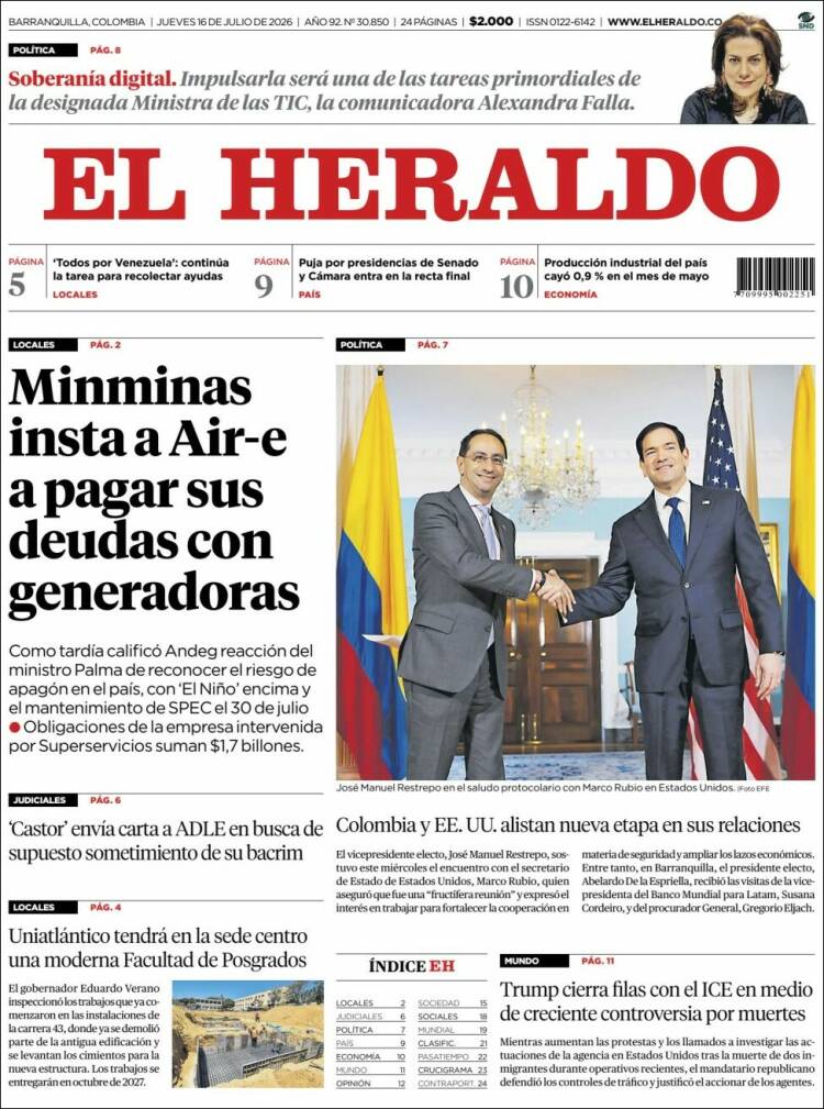 Portada de El Heraldo (Colombia)