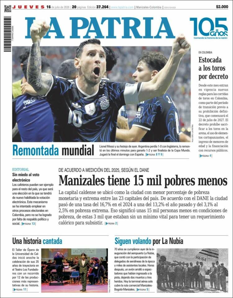 Portada de La Patria (Colombia)