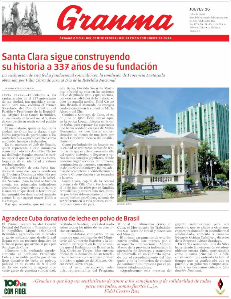 Portada de Granma (Cuba)