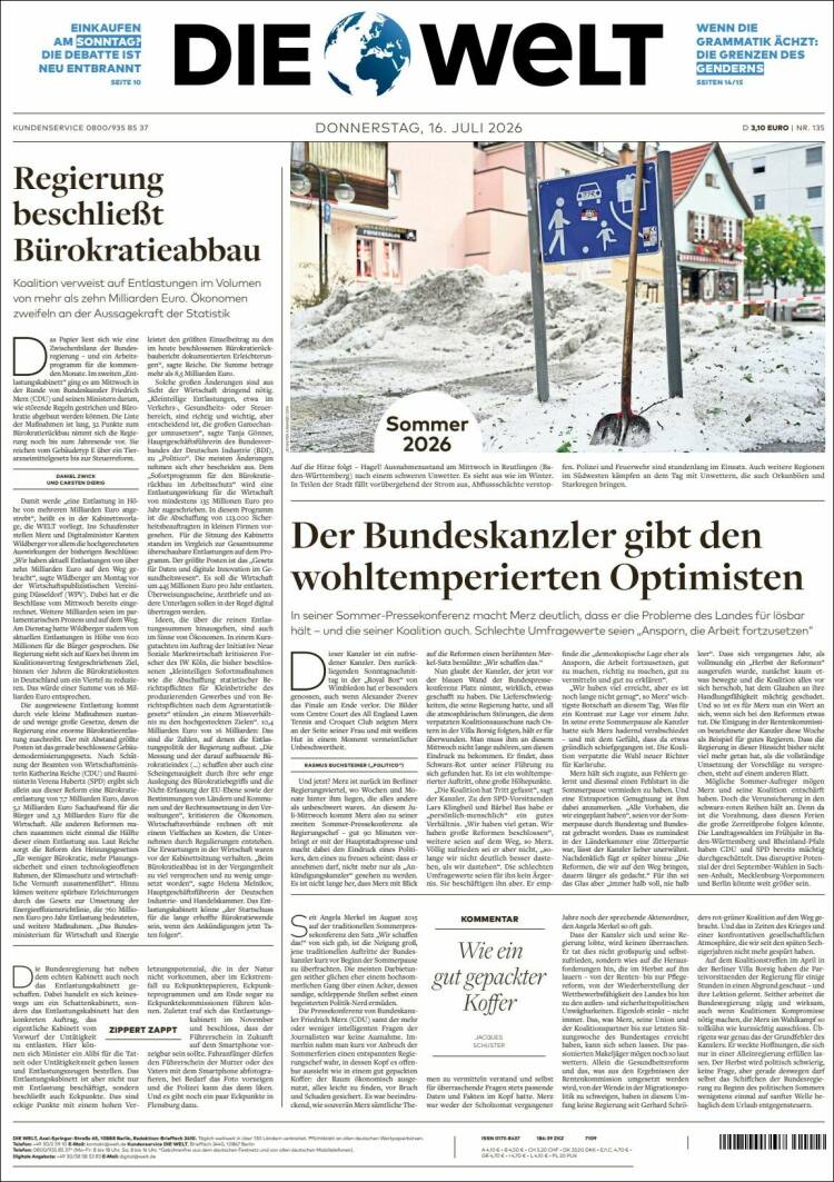 Portada de Die Welt (Alemania)