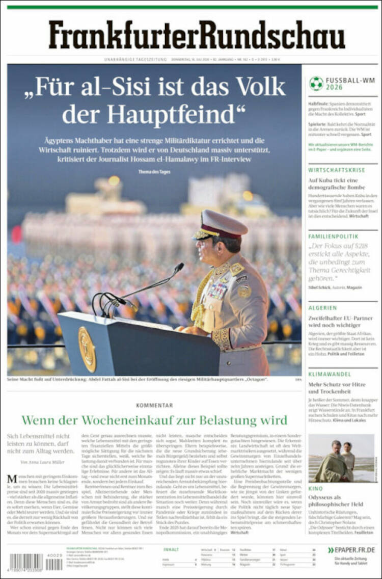 Portada de Frankfurter Rundschau (Alemania)