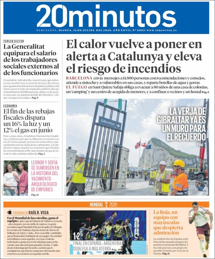 Portada de 20 Minutos - Barcelona (Espa&ntilde;a)