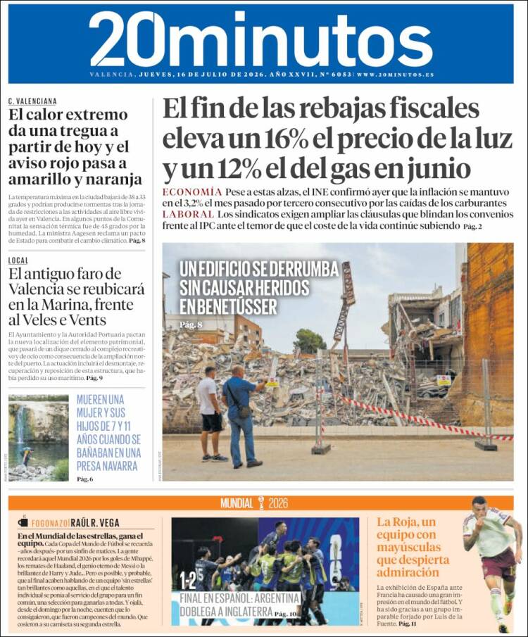 Portada de 20 Minutos - Valencia (Espa&ntilde;a)