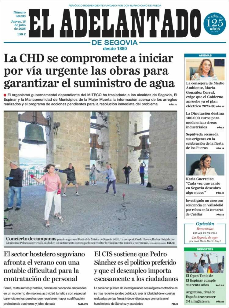 Portada de El Adelantado de Segovia (Espa&ntilde;a)