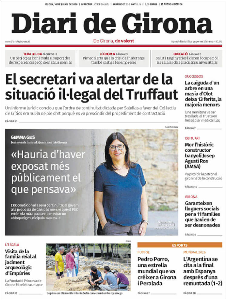 Portada de Diari de Girona (Espa&ntilde;a)