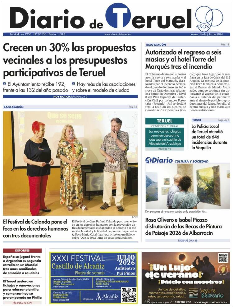 Portada de Diario de Teruel (Espa&ntilde;a)