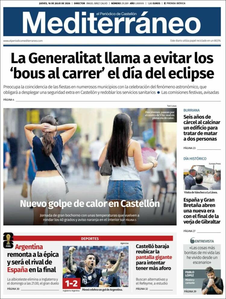 Portada de El Periódico Mediterraneo (Espa&ntilde;a)