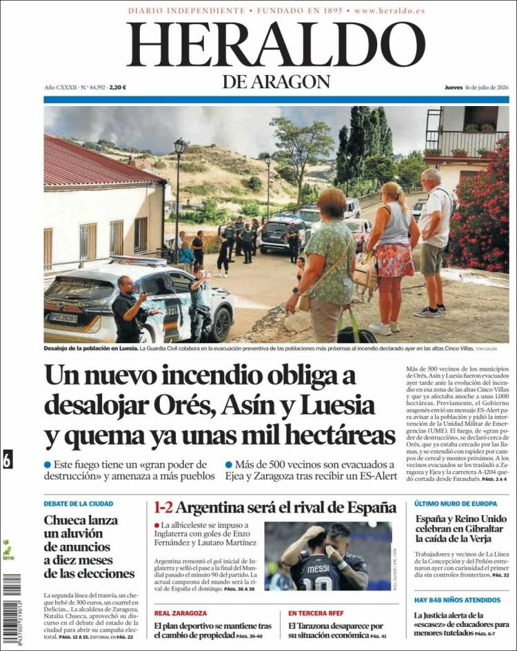Portada de Heraldo de Aragón (Espa&ntilde;a)