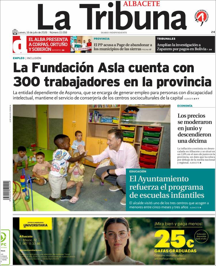 Portada de La Tribuna de Albacete (Espa&ntilde;a)