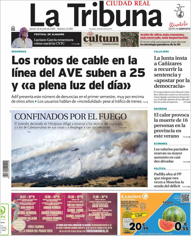 Portada de La Tribuna de Ciudad Real (Espa&ntilde;a)