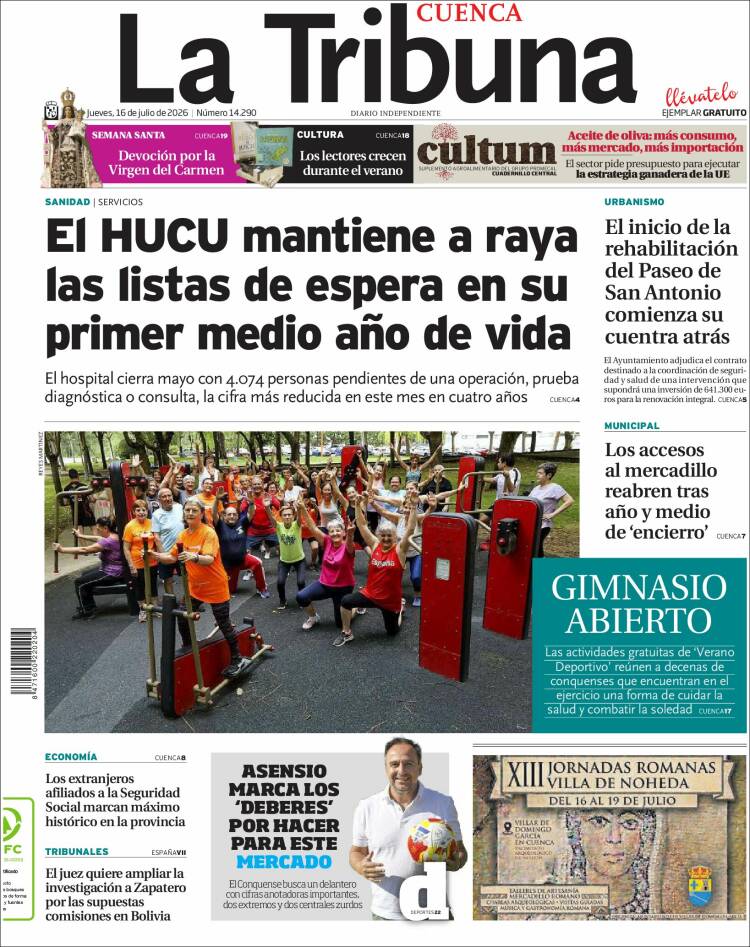 Portada de La Tribuna de Cuenca (Espa&ntilde;a)