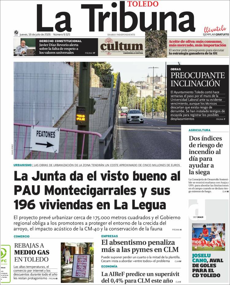 Portada de La Tribuna de Toledo (Espa&ntilde;a)