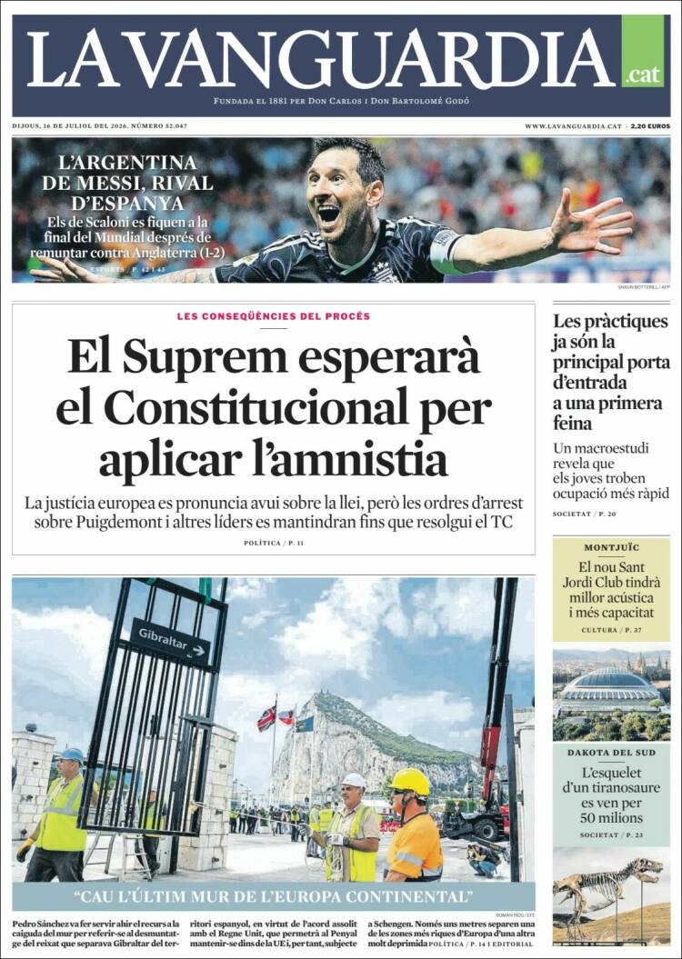 Portada de La Vanguardia (Espa&ntilde;a)