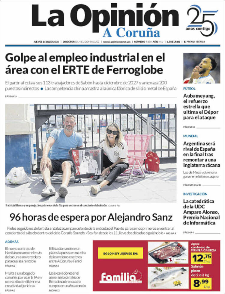 Portada de La Opinión de A Coruña (Espa&ntilde;a)