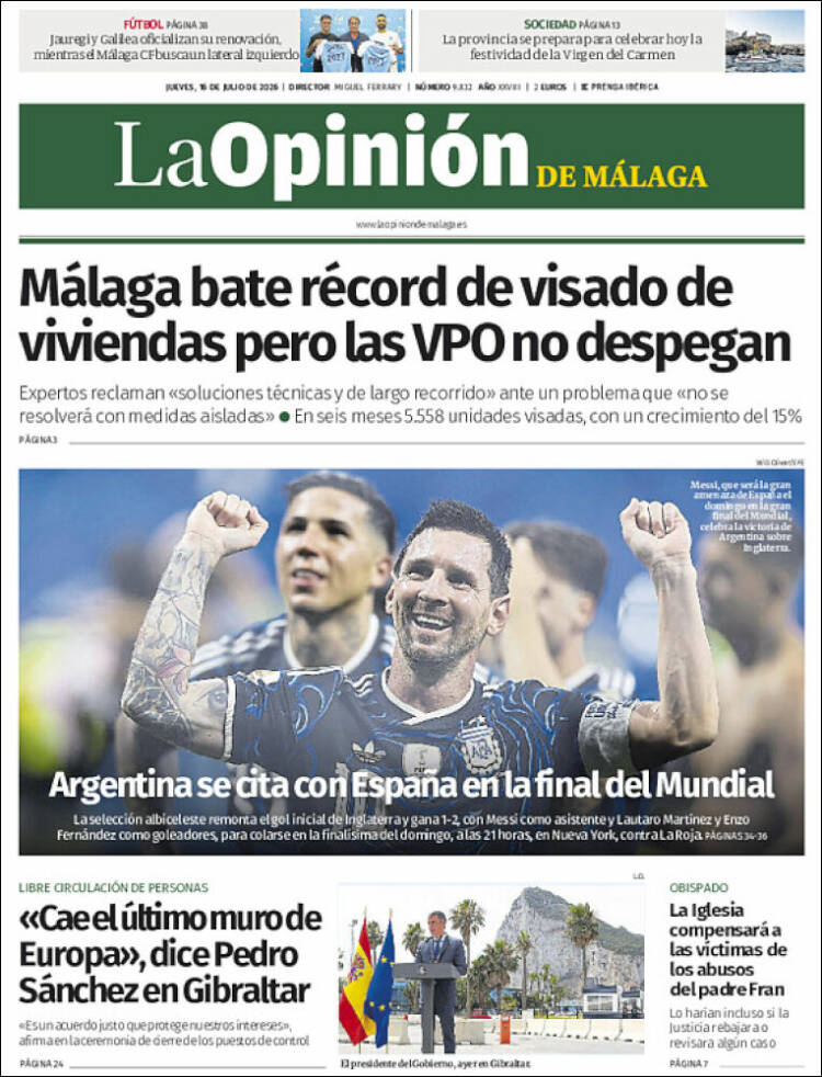 Portada de La Opinión de Málaga (Espa&ntilde;a)