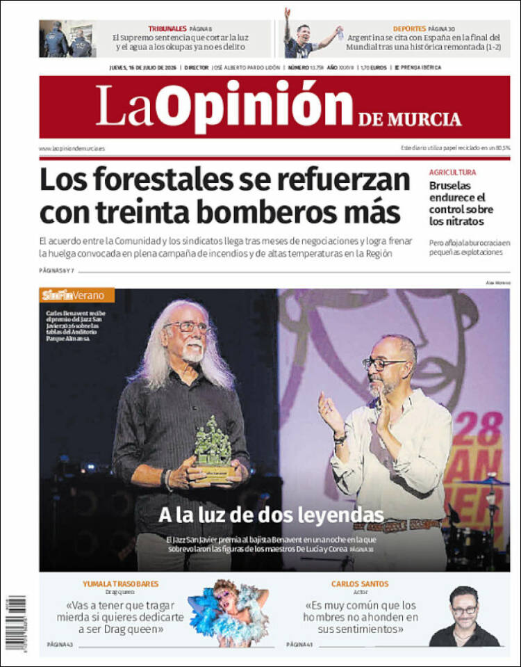 Portada de La Opinión de Murcia (Espa&ntilde;a)