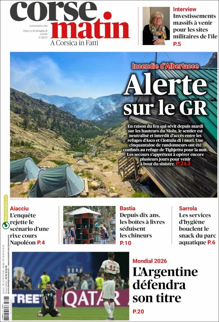 Portada de Corse-Matin (Francia)