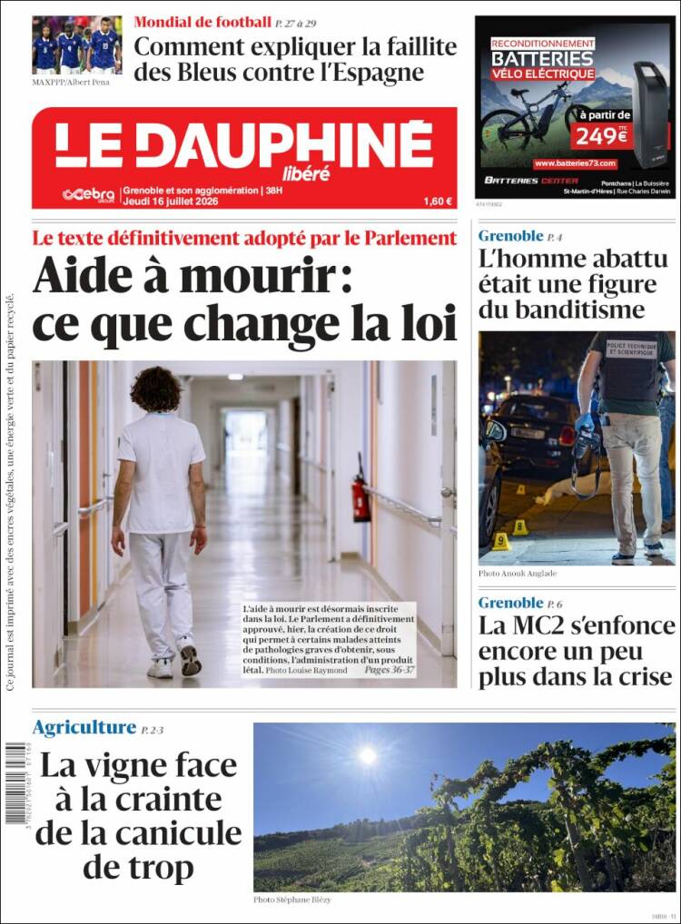 Portada de Le Dauphiné Libéré (Francia)