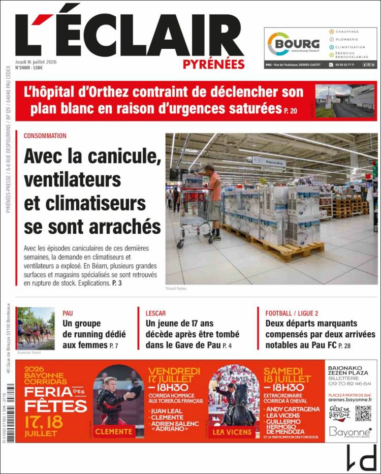 Portada de L'Eclair des Pyrénées (Francia)