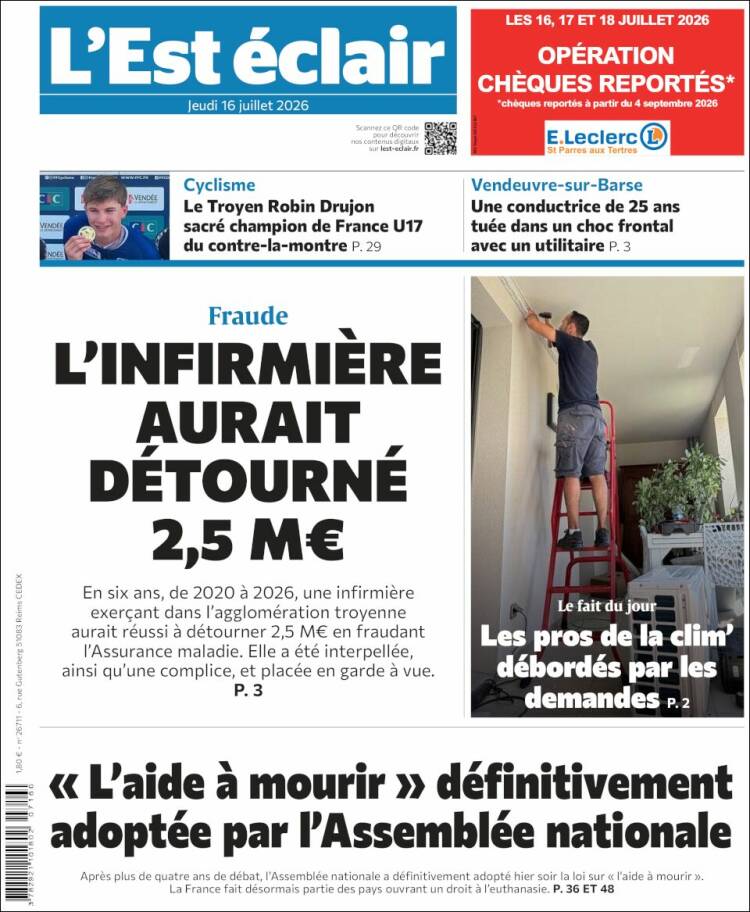 Portada de L'Est Eclair (Francia)