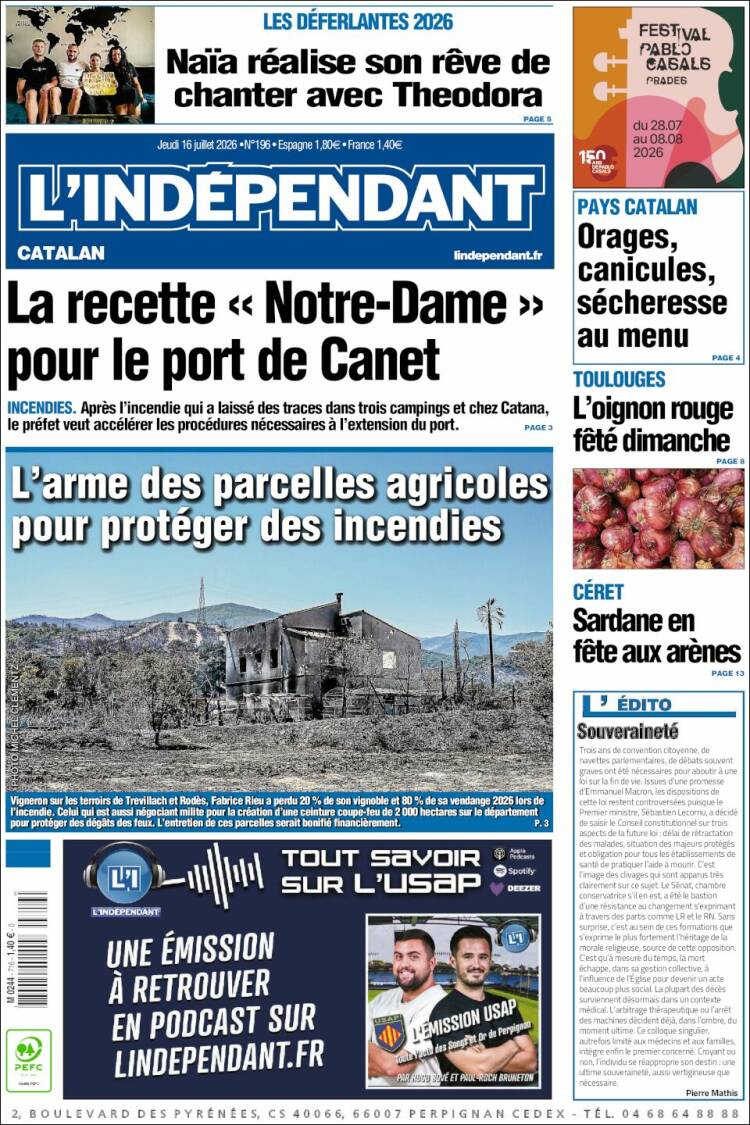 Portada de Le Indépendant (Francia)