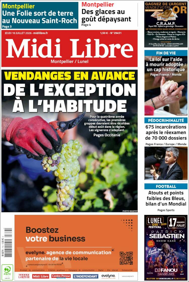 Portada de Midi Libre (Francia)
