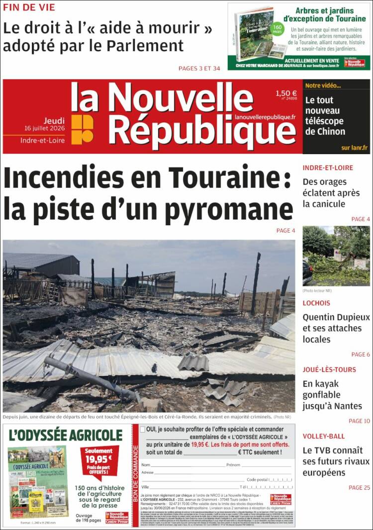 Portada de La Nouvelle Republique (Francia)