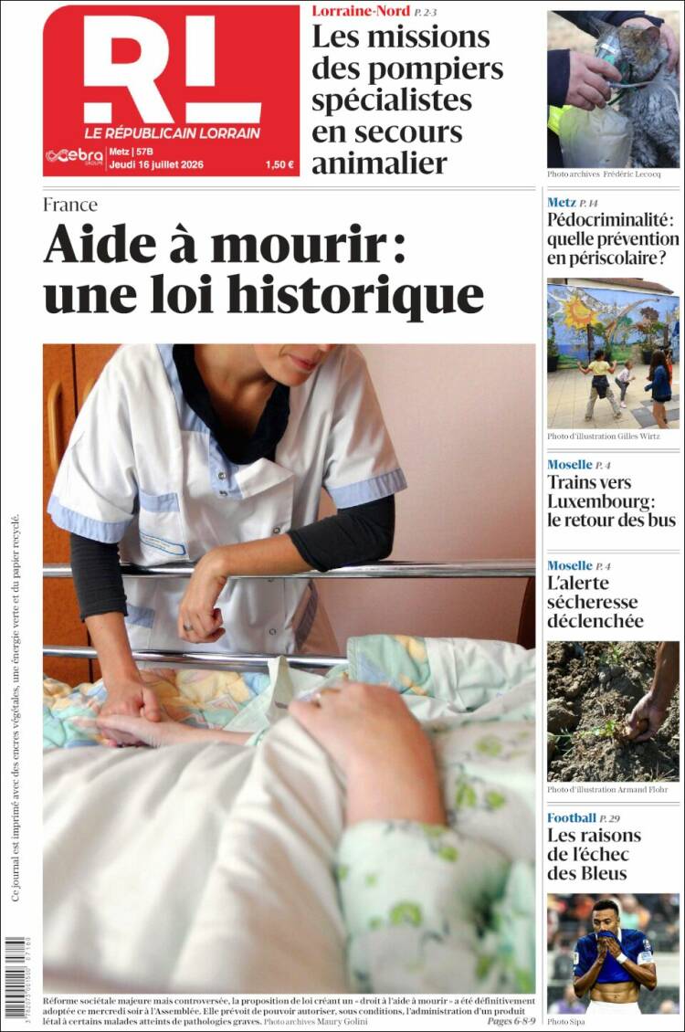 Portada de Le Republicain Lorrain (Francia)