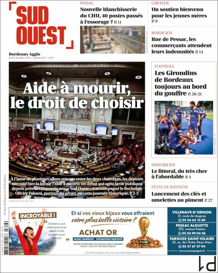Portada de Sud Ouest (Francia)