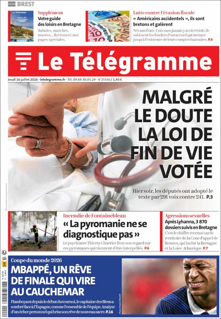 Portada de Télégramme (Francia)