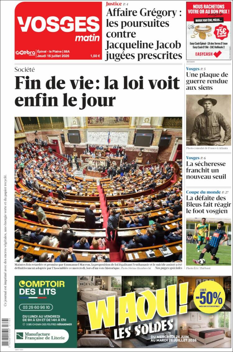 Portada de Vosges Matin (Francia)