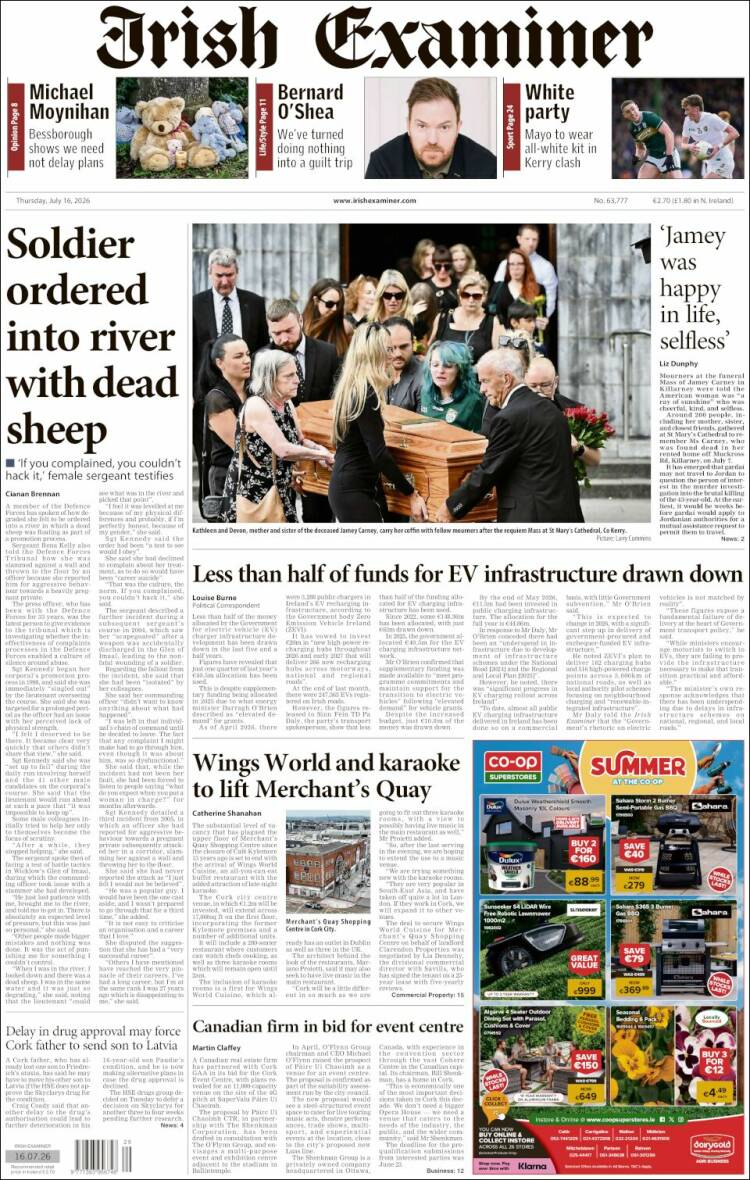 Portada de Irish Examiner (Irlanda)