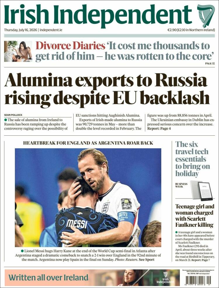 Portada de Irish Independent (Irlanda)
