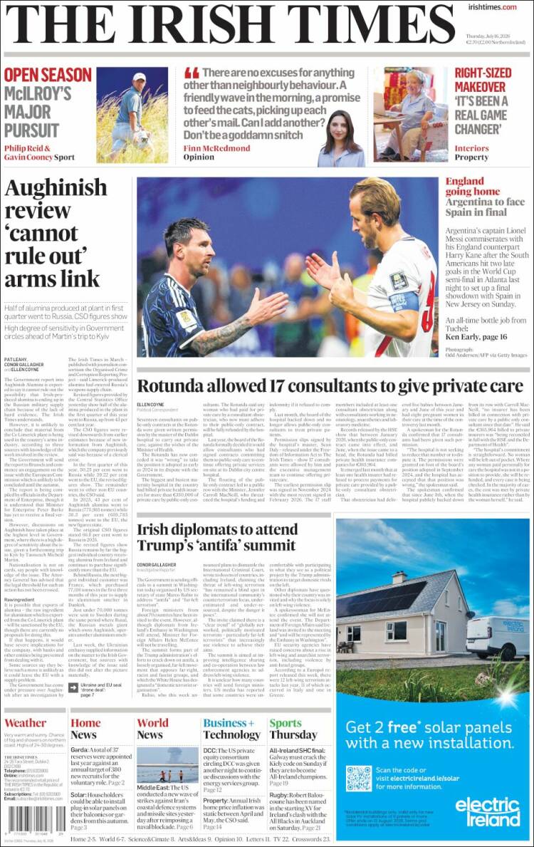 Portada de Irish Times (Irlanda)